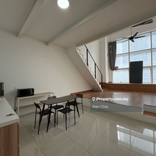 M tower soho actual unit with fridge, bed and washer, face forest view