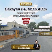 Seksyen 34, Shah Alam Commercial Land with Warehouse Factory For Sale