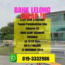 Bank Lelong Freehold Semi D Factory Perindustrian Elite Shah Alam