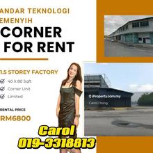 Corner Bandar Teknologi Semenyih 1.5 storey factory For Rent