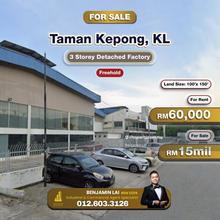 Taman Kepong, Kepong 3 Storey Detached Factory For Sale