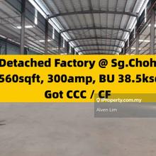 With ccc cf, Detached Factory, 44 k land size, 38.5k Built Up, 300amp
