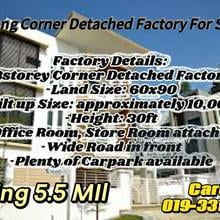 Corner Balakong 3storey Detached Factory for Sale