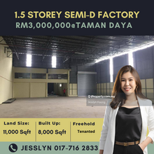 Taman Daya, 1.5 Storey Semi-Detached Factory For Sale