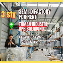 3 Storey Semi D Factory Balakong For Rent