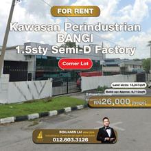 Kawasan Perindustrian Bangi 1.5sty Semi-D Factory for Rent