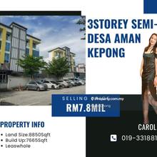 Perindustrian Desa Aman Kepong 3 Storey Semi-D Factory For Sales