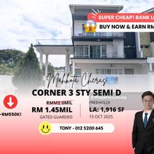 Earn Rm550k! Bank Lelong Corner 3 Storey Semi D @ Mahkota Cheras