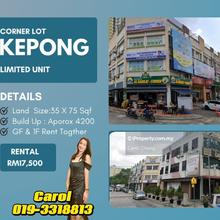 Corner Kepong Ground and 1st Floor Shop For Rent 