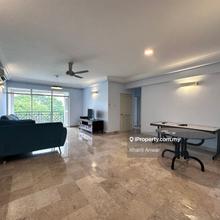 3 rooms, maids room and store room. 3 bathrooms. Partial furnished.