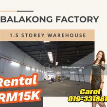 1.5 storey Balakong Warehouse Factory For Rent