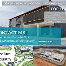 Senai, Detached factory, Senai Airport City, For Rent