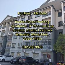 3r2b walk up with W/heater, W/machine, Refrigerator