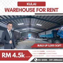 Kulai Build Up 5,500 sqft Warehouse for Rent