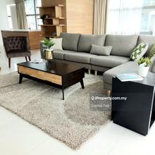 Modern furnished unit, with greenery surrounding. 