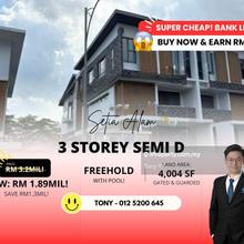 Earn Rm1.3mil! Bank Lelong 3 Storey Semi D @ Setia Alam Anjung Sari