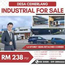 Desa Cemerlang 13,660 sqft 1.5 Storey Semi-D Corner Factory for Sale