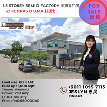 1.5 storey Semi-D Factory @ Kempas Utama for Sale