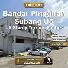Bandar Pinggiran Subang U5 1.5 Storey Terrace Factory for Rent