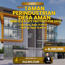 Taman Perindustrian Desa Aman Semi-D 2.5-Sty Factory For Sale  