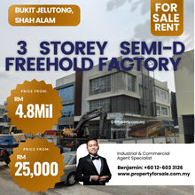 Bukit Jelutong, Shah Alam 3 Storey Semi D Factory for Sale