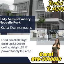 Kora Damansara Nouvelle Park 3 Storey Semi-d Factory For Rent 