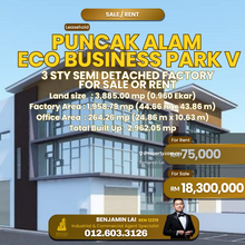 Puncak Alam 3 sty Semi Detached Factory For Sale Or Rent 