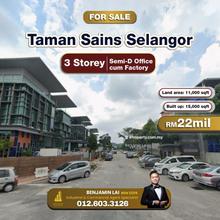 Taman Sains Selangor 3 Storey Semi-D Office cum Factory For Sales