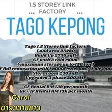 With Cold Room Kepong Tago 1.5 Storey Link Factory For Rent