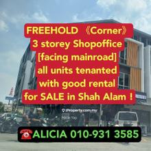 Corner (Facing mainroad) freehold 3 storey shop for sale in shahalam 