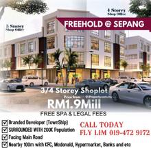 FREEHOLD 3/4storey shoplot 0% downpayment facing mainroad at sepang KLIA, Bandar Puteri Klang