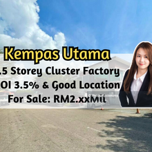 Kempas Utama Industrial Park 1.5 Storey Cluster Factory70x120 ROI 3.5%