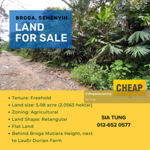 Semenyih, Broga, 5.08 acre Agricultural Land For Sale - Cheap