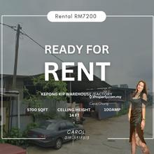 Below Market  Kepong Kip warehouse / Factory  For Rent