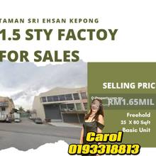 Kepong Taman Sri Ehsan 1.5 Storey Factory For Sales 