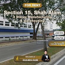 3 Storey Manufacturing and warehousing at Shah Alam for Rent