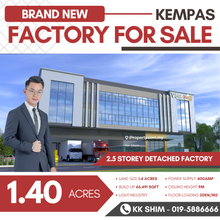 Brand New Kempas 66,491sqft 2.5 Storey Detached Factory for Sale