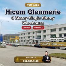 Hicom Glenmarie 3 Storey Single Storey (Corner) Warehouse For Sale