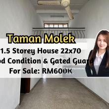 Taman Molek, 1.5 Storey House 22x70, Good Condition, Gated Guarded