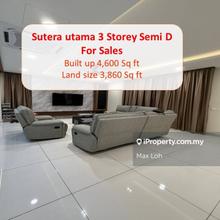 Sutera Utama, 3 Storey Semi D, Bua 4,600 Sqf