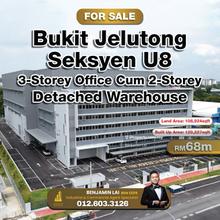 Bukit Jelutong 3-Storey Office, 2-Storey Detached Warehouse For Sale