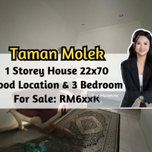 Taman Molek, 1 Storey House 22x70, Good Location, 3 Bedroom 2 Bathroom