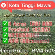 Kota Tinggi Agricultural Land, 8 Acres, Freehold