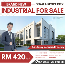 Brand New Senai Airport 3.4 Acres 1.5 Storey Detached Factory for Sale