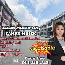 Taman Molek @ Intermediate 2-adjoining 3-storey Commercial Shop Lot