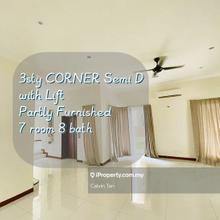 Corner 3 storey semi d, partly furnished, 7r8b, with lift, easy access
