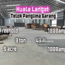 Telok Panglima Garang 5acre Freehold Factory 1000amp 3ton Height 13m