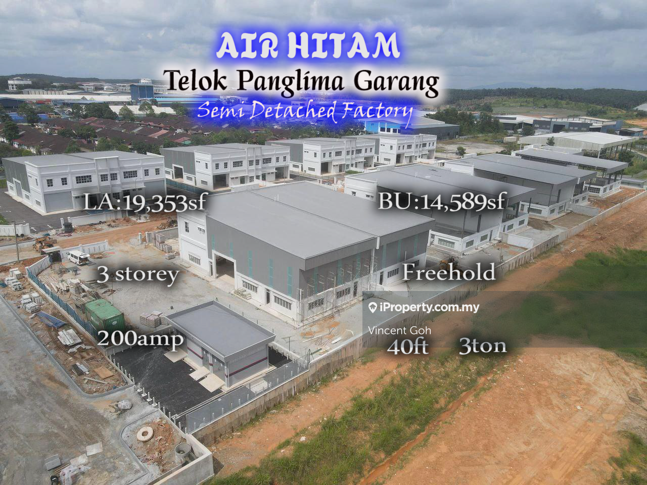 Brand New Air Hitam Freehold Semi Detached Factory 200amp 3ton 40ft