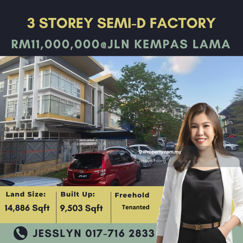 Jalan Kempas lama 1, 3 Storey Semi-Detached Factory For Sale