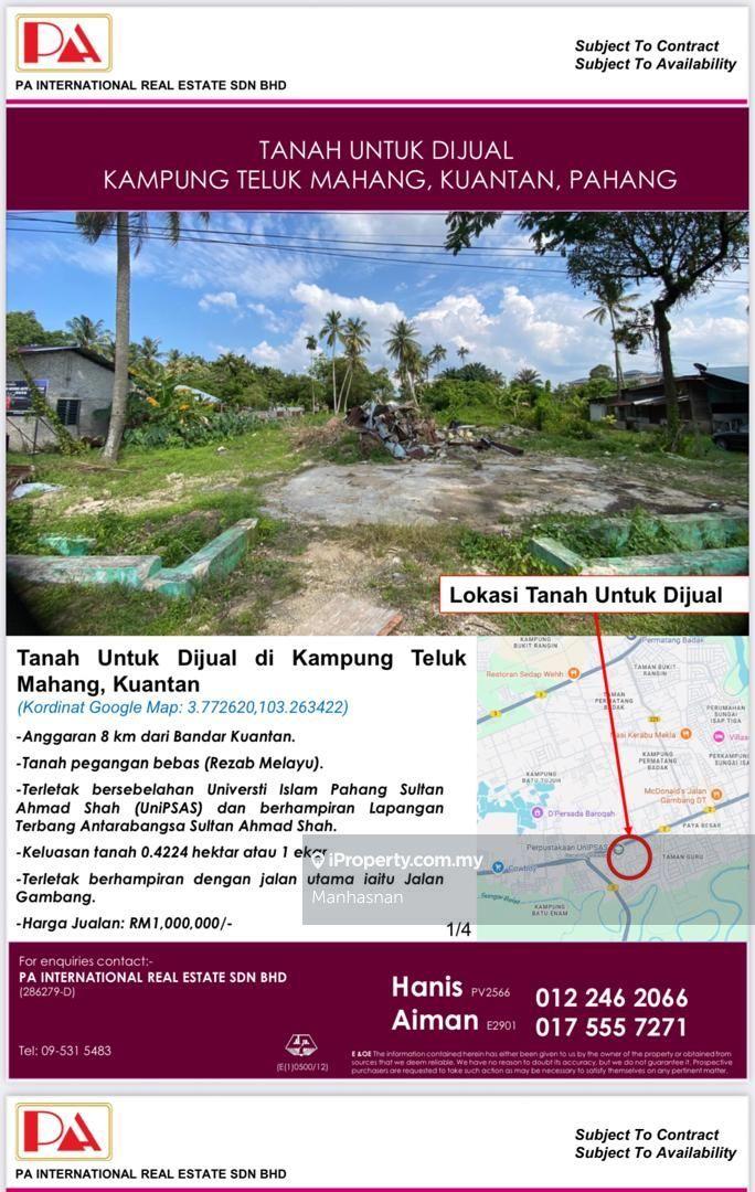 Tanah untuk dijual @ Kampung Teluk Mahang, Kuantan, Pahang